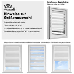 Sekey Doppelrollo Duo Rollo Klemmfix ohne Bohren Zweifarbiges Zebra Rollo mit extra breiten Stoffbahnen, freihängend, stufenlos verstellbar