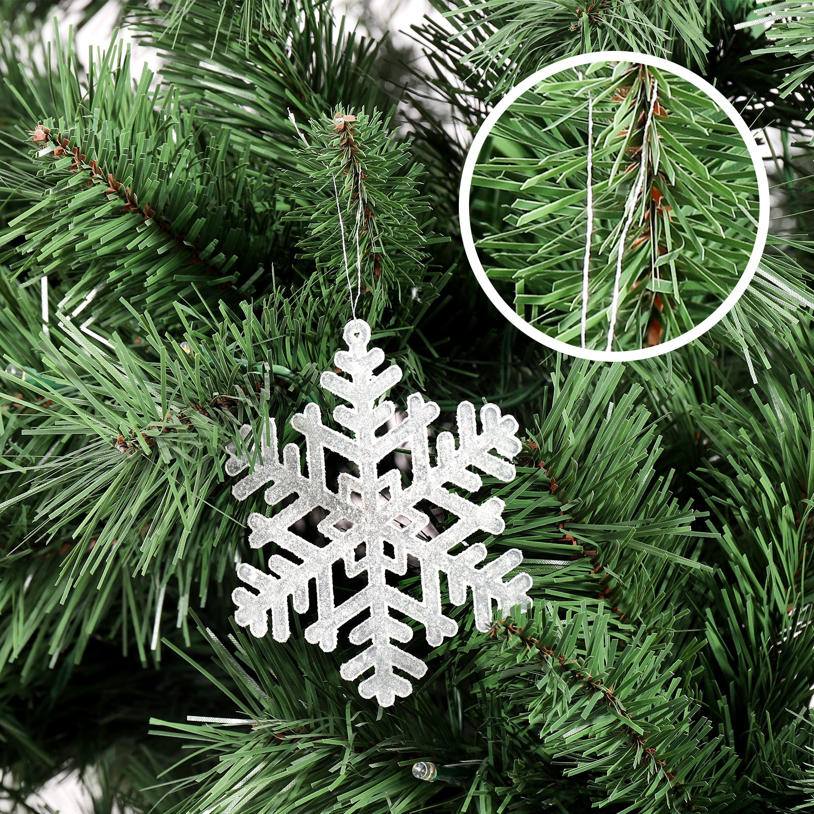 SALCAR 24 Stück Schneeflocken Weihnachtsdeko – Weiße Glitter Schneeflocken Anhänger Ø10cm, Wiederverwendbarer Baumschmuck für Weihnachtsbaum & Winterfeier