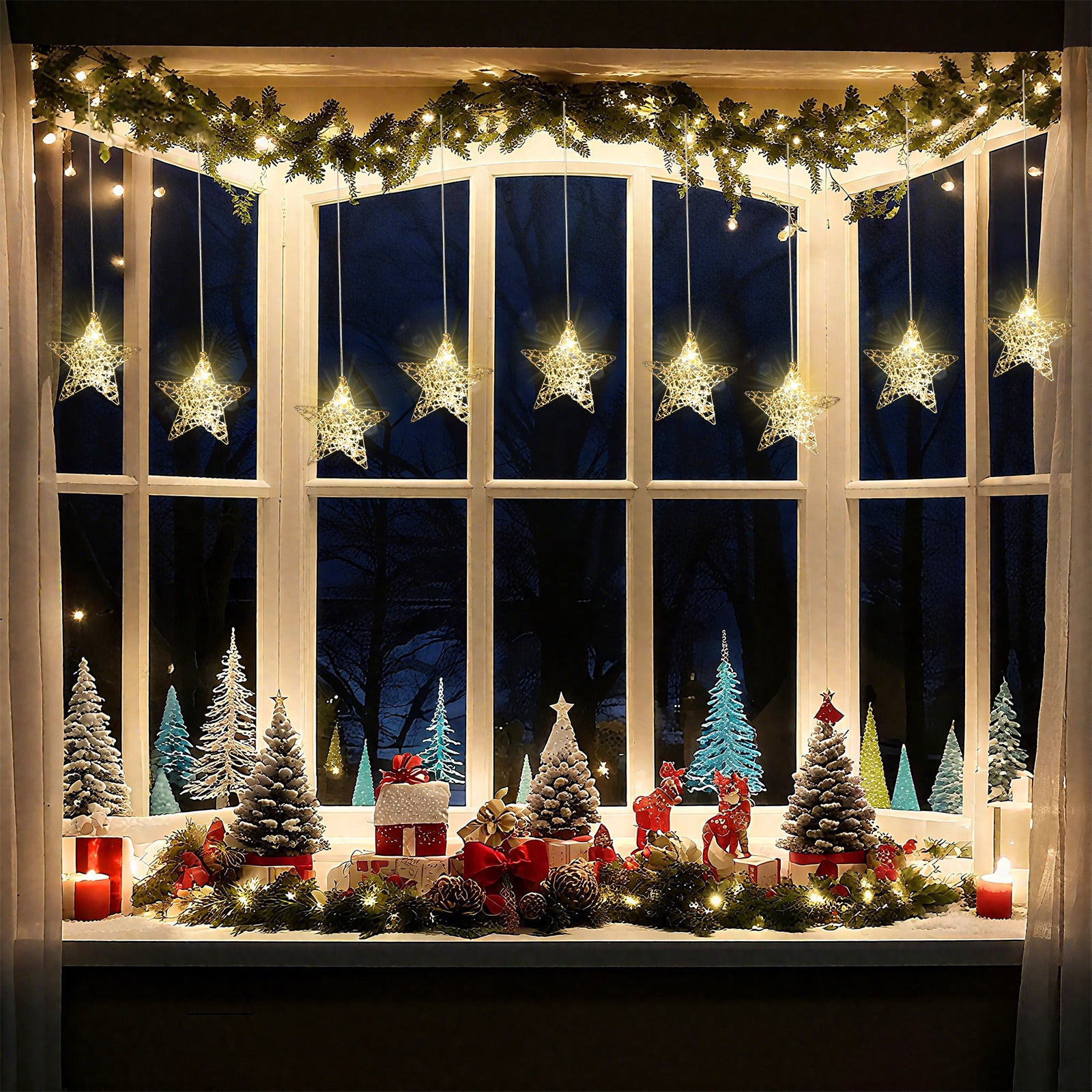 SALCAR LED-Sterne 3er-Set Ø15 cm – Warmweiße Fensterdeko mit Netzstecker & Timer, Superhelle LEDs, Weihnachtsdeko für Innen & Außen
