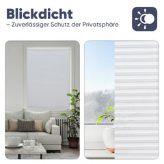 Sekey Plissee ohne Bohren – Blickdichtes Lichtschutz-Plissee mit glatter, sichtlochfreier Vorderseite