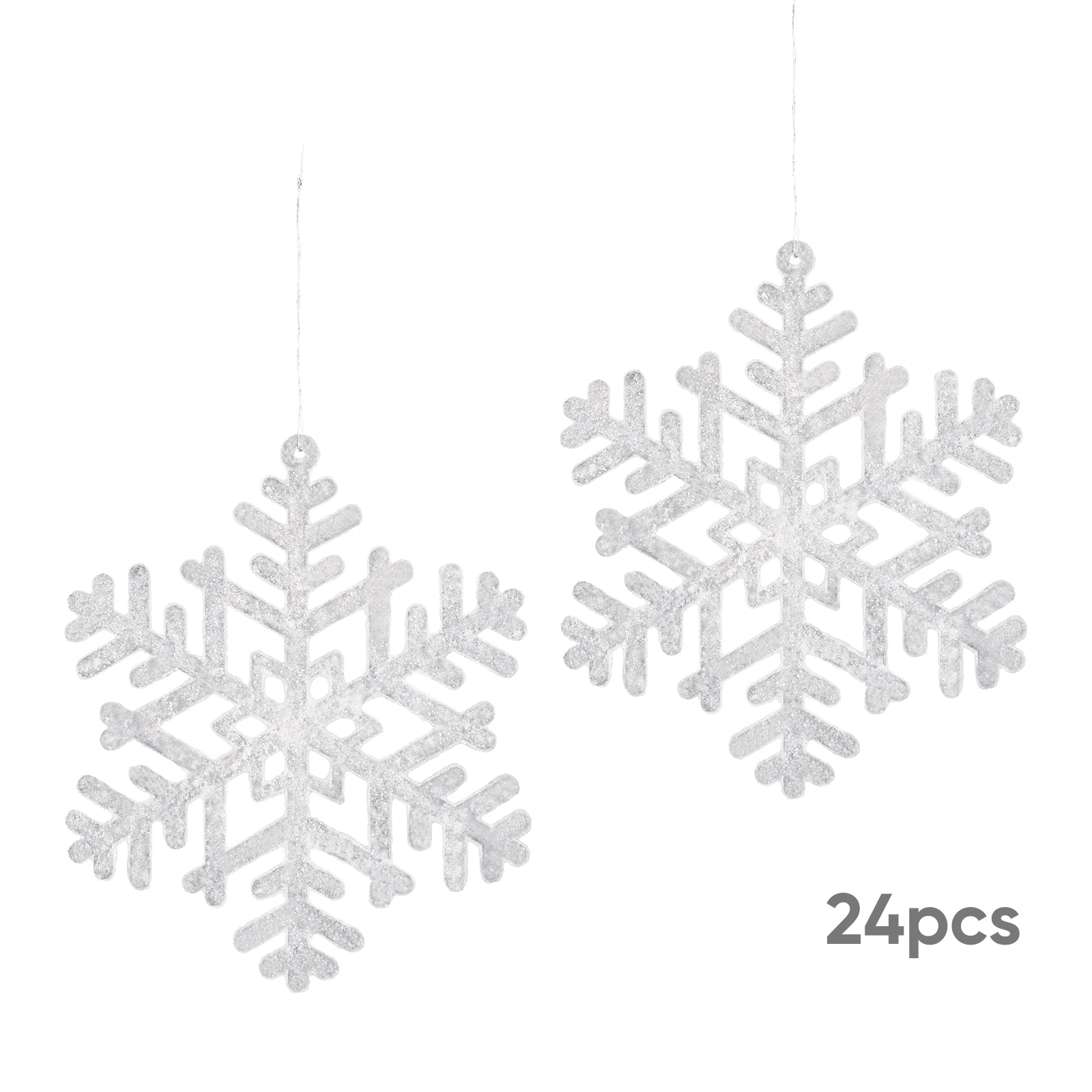 SALCAR 24 Stück Schneeflocken Weihnachtsdeko – Weiße Glitter Schneeflocken Anhänger Ø10cm, Wiederverwendbarer Baumschmuck für Weihnachtsbaum & Winterfeier