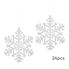 Salcar 24 Stück Schneeflocken Weihnachtsdeko – Weiße Glitter Schneeflocken Anhänger Ø10cm, Wiederverwendbarer Baumschmuck für Weihnachtsbaum & Winterfeier Salcar