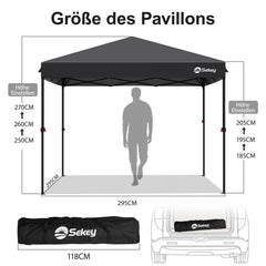 Sekey 300 x 300 cm Faltpavillon mit 4 Sandsäcken und Tragetasche