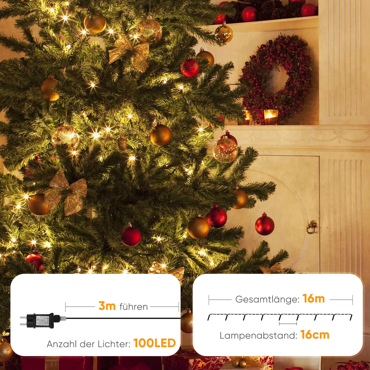 Salcar LED Lichterkette Warmweiß, 100/200/300 LEDs, 16m/32m/48m, 31V, 8 Modi, Timer & Memory, IP44 Wasserdicht, Weihnachtsbeleuchtung Außen Innen Salcar