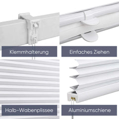 Sekey Plissee ohne Bohren – Verdunkelungsplissee mit glatter, sichtlochfreier Vorderseite, flexibel von oben & unten verstellbar