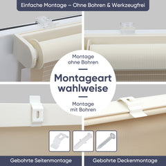 Sekey Doppelrollo Duo Rollo Klemmfix ohne Bohren Zweifarbiges Zebra Rollo in Hellbraun & Dunkelbraun mit extra breiten Stoffbahnen