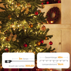 Salcar LED Lichterkette Warmweiß, 100/200/300 LEDs, 16m/32m/48m, 31V, 8 Modi, Timer & Memory, IP44 Wasserdicht, Weihnachtsbeleuchtung Außen Innen