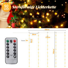 Salcar LED Lichtervorhang Sterne 2×1m, 50 LEDs, Warmweiß, 8 Modi, USB, Timer & Memory, Dimmbar mit Fernbedienung, Weihnachtsbeleuchtung Fenster Deko für Innen