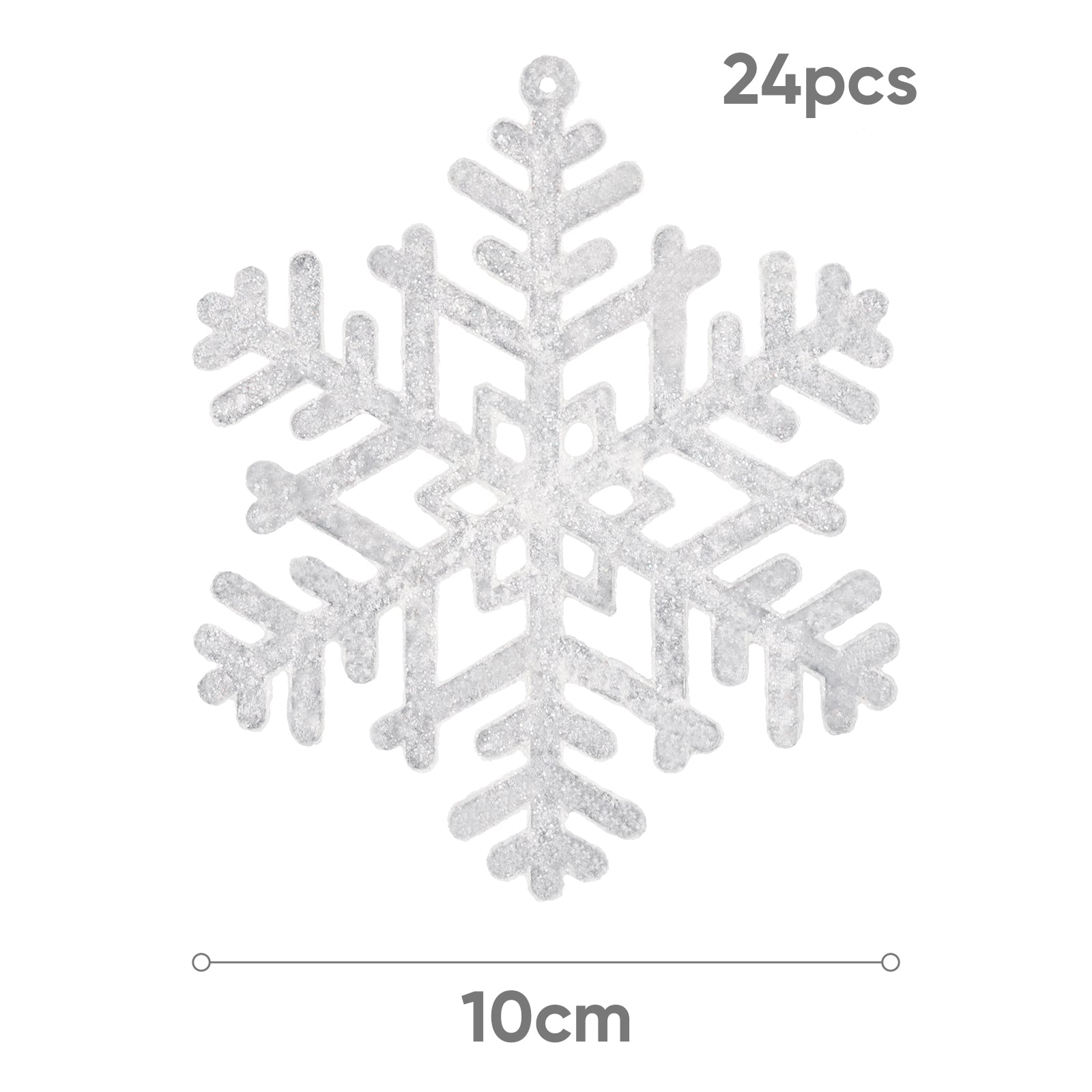 SALCAR 24 Stück Schneeflocken Weihnachtsdeko – Weiße Glitter Schneeflocken Anhänger Ø10cm, Wiederverwendbarer Baumschmuck für Weihnachtsbaum & Winterfeier