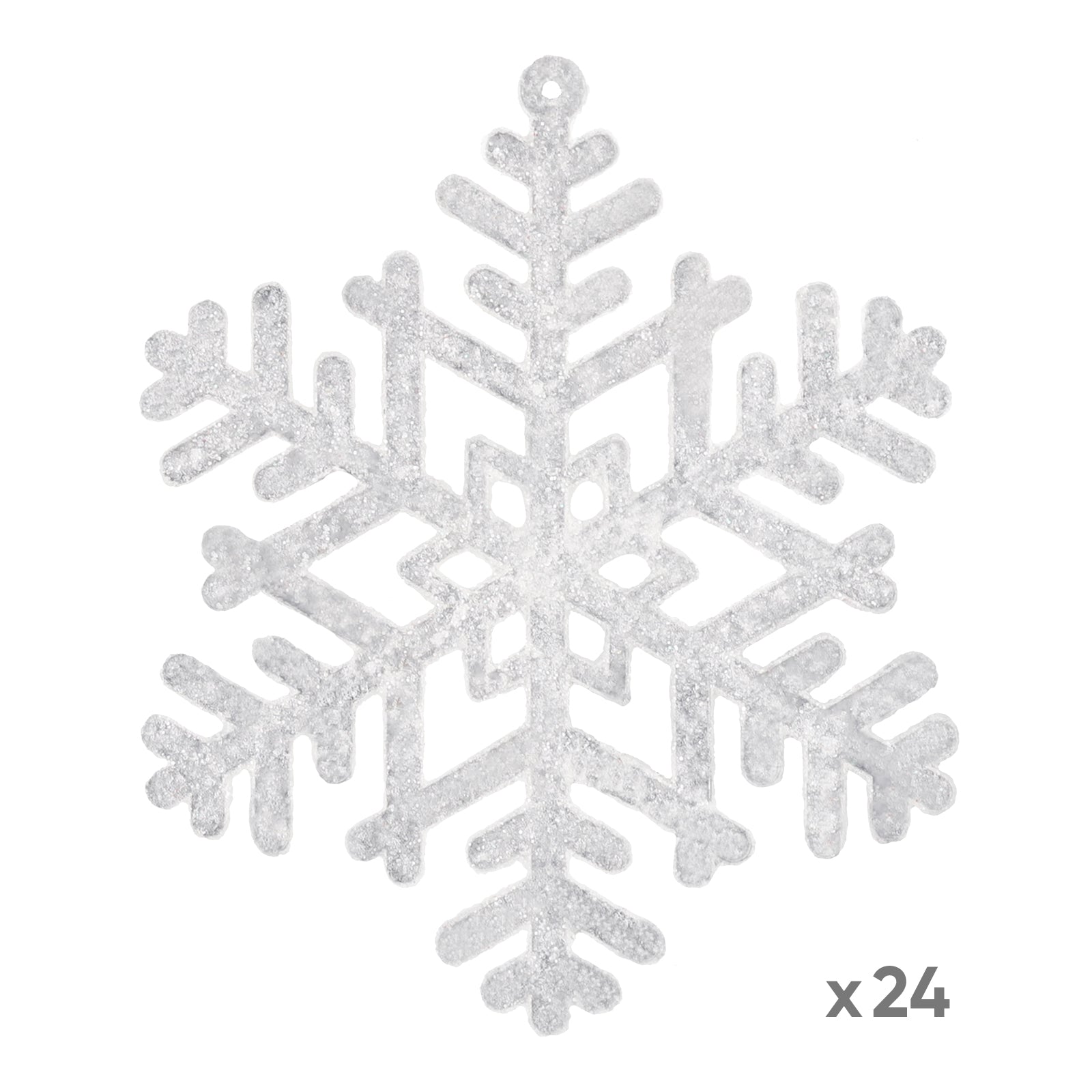 SALCAR 24 Stück Schneeflocken Weihnachtsdeko – Weiße Glitter Schneeflocken Anhänger Ø10cm, Wiederverwendbarer Baumschmuck für Weihnachtsbaum & Winterfeier