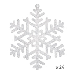Salcar 24 Stück Schneeflocken Weihnachtsdeko – Weiße Glitter Schneeflocken Anhänger Ø10cm, Wiederverwendbarer Baumschmuck für Weihnachtsbaum & Winterfeier Salcar
