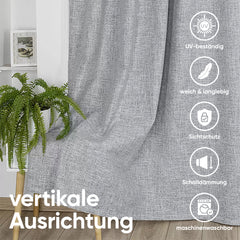Sekey Verdunkelungsvorhang mit Ösen – Blickdichter Vorhang für Wohnzimmer & Schlafzimmer, 100 % Lichtschutz, Hellgrau