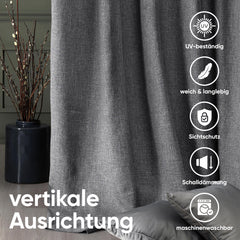 Sekey Verdunkelungsvorhang mit Ösen – Blickdichter Vorhang in Dunkelgrau, 100 % Lichtschutz, dunkelgrau
