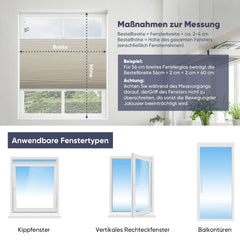 Sekey Wabenplissee ohne Bohren 100 % Verdunkelung, blickdichtes Klemmfix Plissee in Textiloptik, Beige