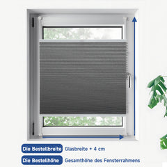 Sekey Wabenplissee ohne Bohren – 100 % Verdunkelung, blickdichtes Klemmfix Plissee in Textiloptik, Grau