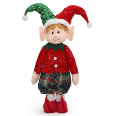 Salcar Weihnachtsjunge 60–90 cm – Stehende Weihnachtsfigur mit teleskopierbaren Beinen, Rote Kleidung & Zipfelmütze, Weihnachtsdeko für Wohnzimmer & Kinderzimmer