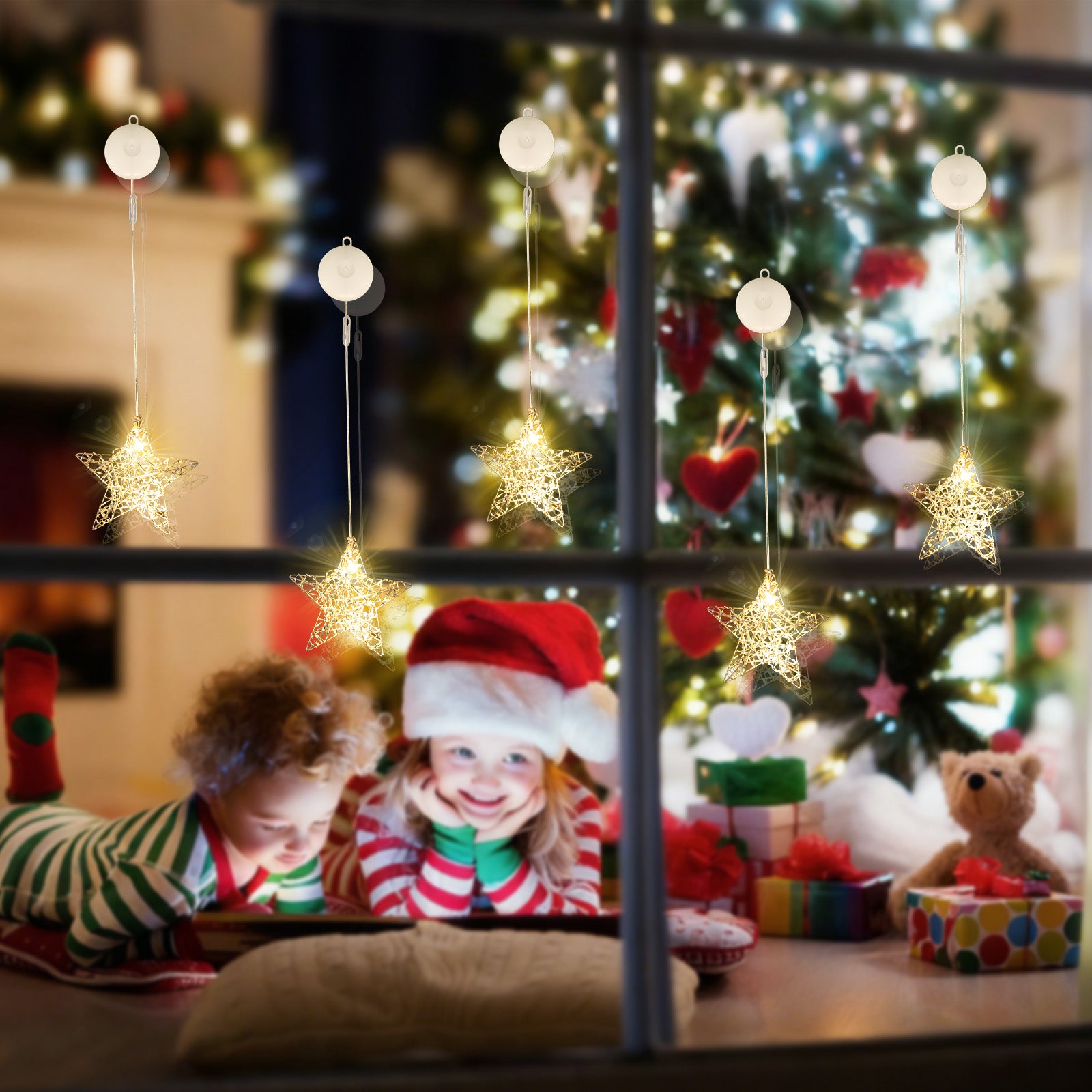 SALCAR LED-Stern Ø15 cm – Warmweiße Fensterdeko, Batteriebetrieben, Mit Saugnapf, Kabellos & Flexibel, Perfekte Weihnachts- und Partystimmung