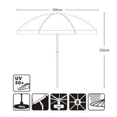 Sekey 300 cm wooden parasol with valance, sun protection UV50+