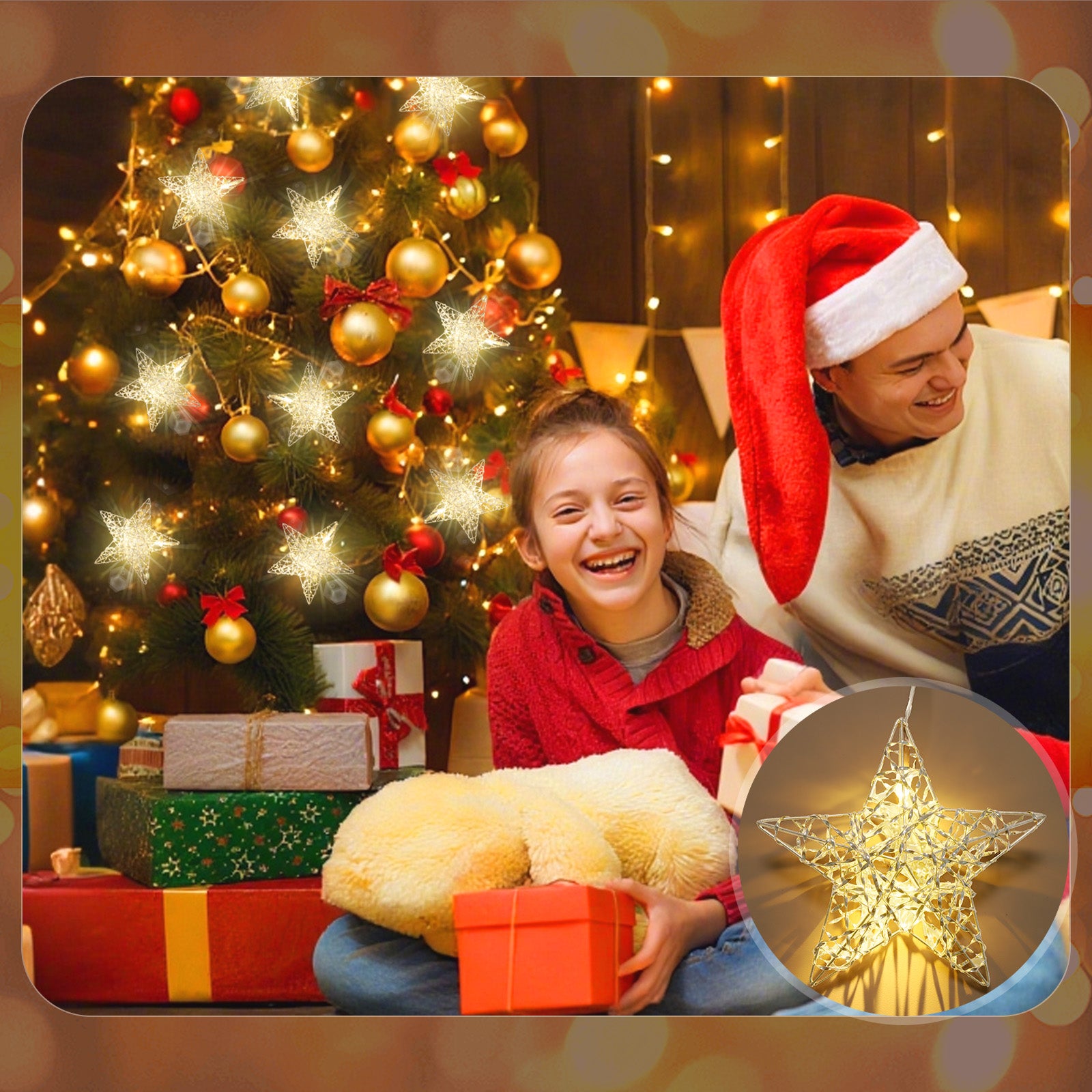 SALCAR LED-Sterne 3er-Set Ø15 cm – Warmweiße Fensterdeko mit Netzstecker & Timer, Superhelle LEDs, Weihnachtsdeko für Innen & Außen