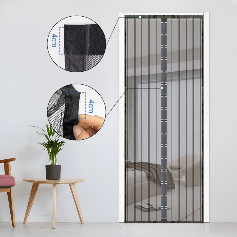 Sekey magnet fly screen door made of polyester, with straps, black