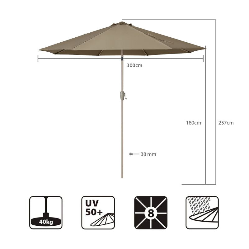 Sekey 300 cm parasol with crank, sun protection UV50+, made of wood-metal