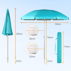Sekey ∅ 160 cm aluminum beach umbrella with protective cover and ground sleeve, sun protection UV50+