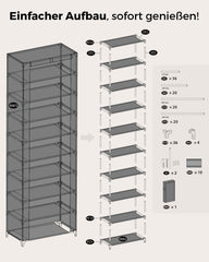 Sekey 9-Tier Shoe Cabinet – Multifunctional Shoe Rack with Dust Protection, Available in 2 Sizes (58 or 85 cm Width), Adjustable Shelves, Easy Assembly, Black