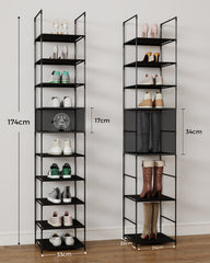 Sekey 10-Tier Shoe Rack – Slim, Stable &amp; Space-Saving, Metal Frame with Non-Woven Fabric Shelves, Ideal for Hallways &amp; Small Rooms