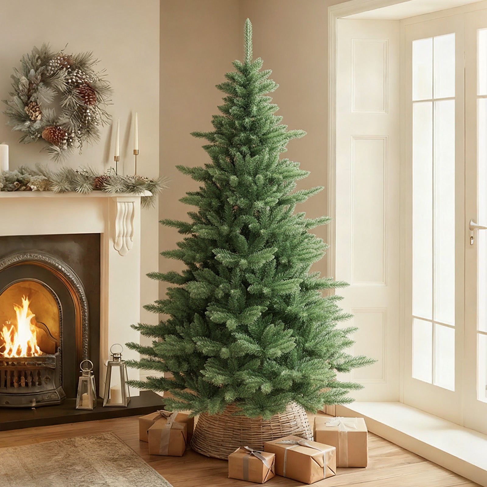 SALCAR Künstlicher Weihnachtsbaum aus 100% PVC – Naturgetreuer Tannenbaum mit dichtem Nadelkleid, stabilem Standfuß & Handschuhen – Wiederverwendbar, Sicher & Umweltfreundlich
