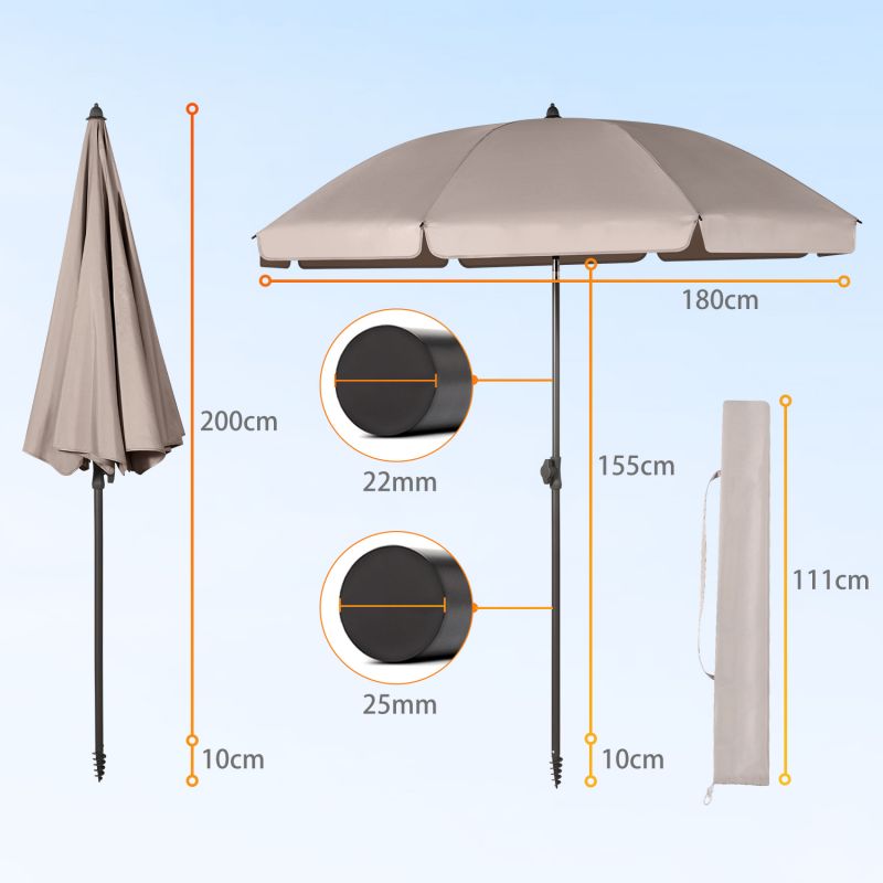 Sekey ∅ 180 cm beach umbrella with protective cover and ground sleeve, sun protection UV50+