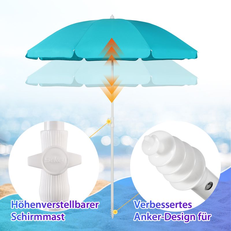 Sekey ∅ 180 cm beach umbrella with protective cover and ground sleeve, sun protection UV50+