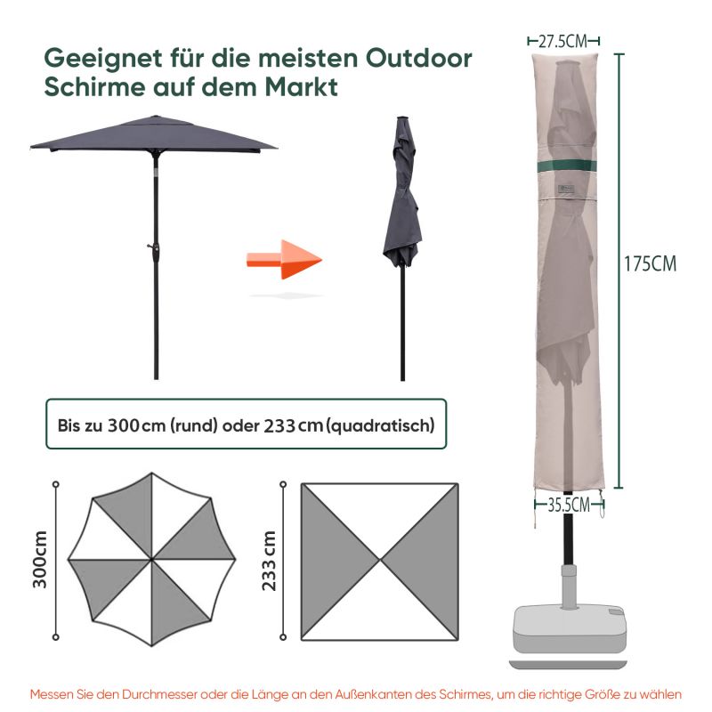 Sekey 175 x 27,5/35,5 cm Schutzhülle für 300 cm Sonnenschirm, aus Polyester-Gewebe