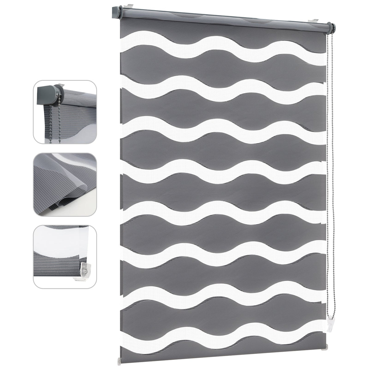 Sekey Doppelrollo Wellenmuster Duo-Rollo Klemmfix ohne Bohren - Lichtdurchlässig & Blickdicht, Fensterrollo für Wohnzimmer, Schlafzimmer & Büro Sekey