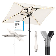 Rectangular parasol 300 x 200 cm garden umbrella with LED solar lighting