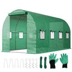 Sekey Winterfestes Foliengewächshaus 4×2×2 m – 8 m² Folientunnel aus verzinktem Stahl, 2 m Stehhöhe, 2 Türen & 8 Fenster, 140 g/m² PE-Folie inkl. Profi-Verankerung