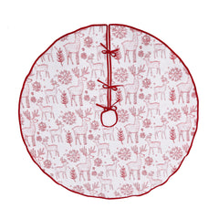 Salcar Beidseitig bestickte Weihnachtsbaumdecke in Rot und Weiß – Doppelseitiger Christbaumrock mit Rentier- & Schneeflockenmotiv