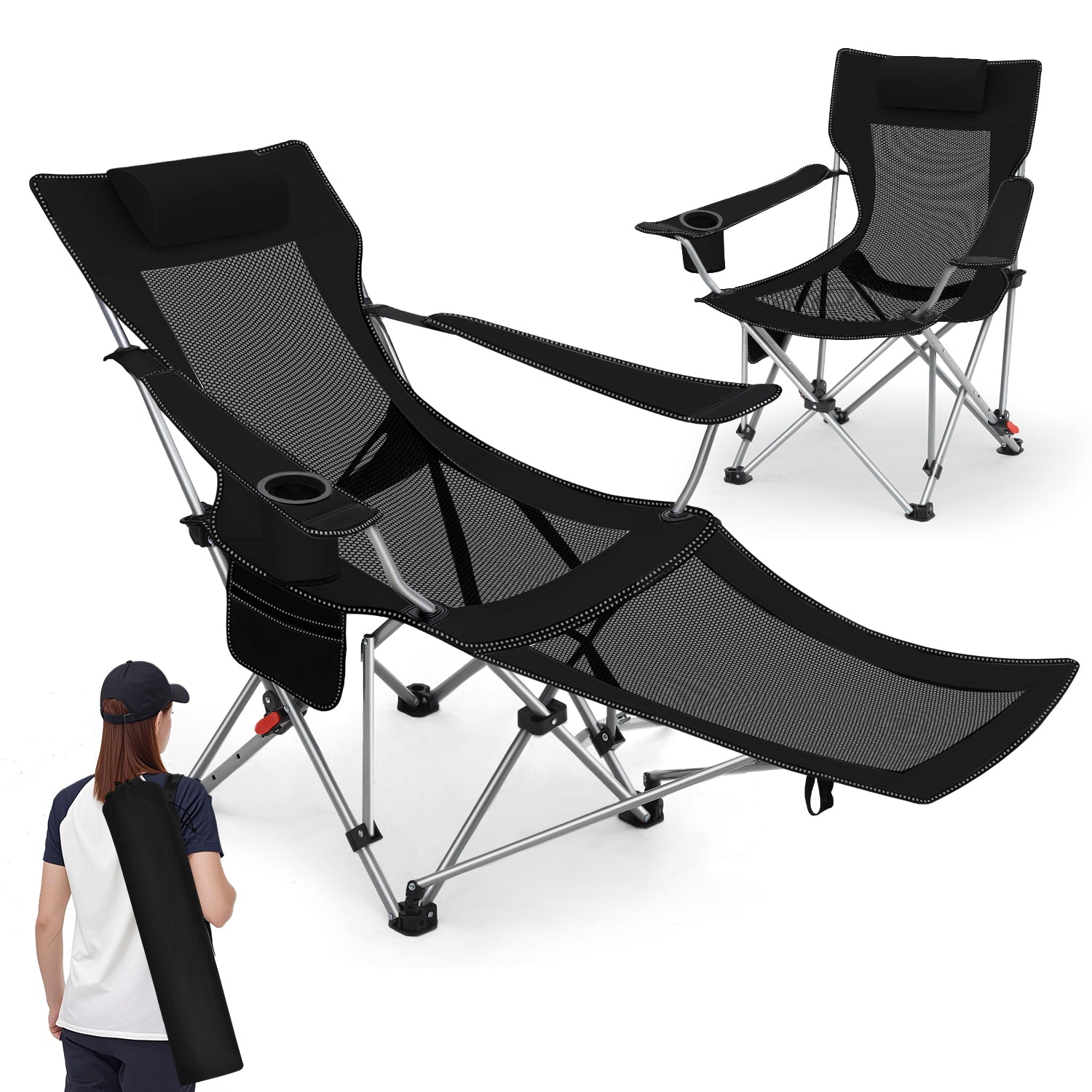 liegestühle camping Sunula Klappbarer Campingstuhl, Liegestuhl 2-in-1, Belastbar bis 100 – sekeymall