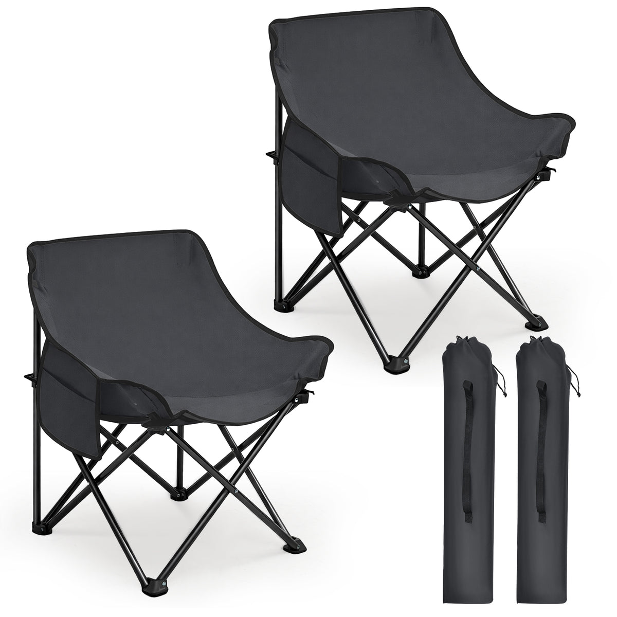 Sunula Folding Camping Chair, Ultralight, 1/2 Piece, Portable with Carrying Bag and Side Pockets, 100 kg Load Capacity, Non-Slip Feet, Moon Chair Design, For Camping, Fishing, Picnics, Garden, Beach, 600D Oxford Fabric 
