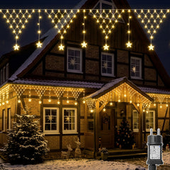 Salcar LED Lichtervorhang Sterne Warmweiß – 3 m, 128 LEDs, 8 Modi, Timer & Memory, IP44