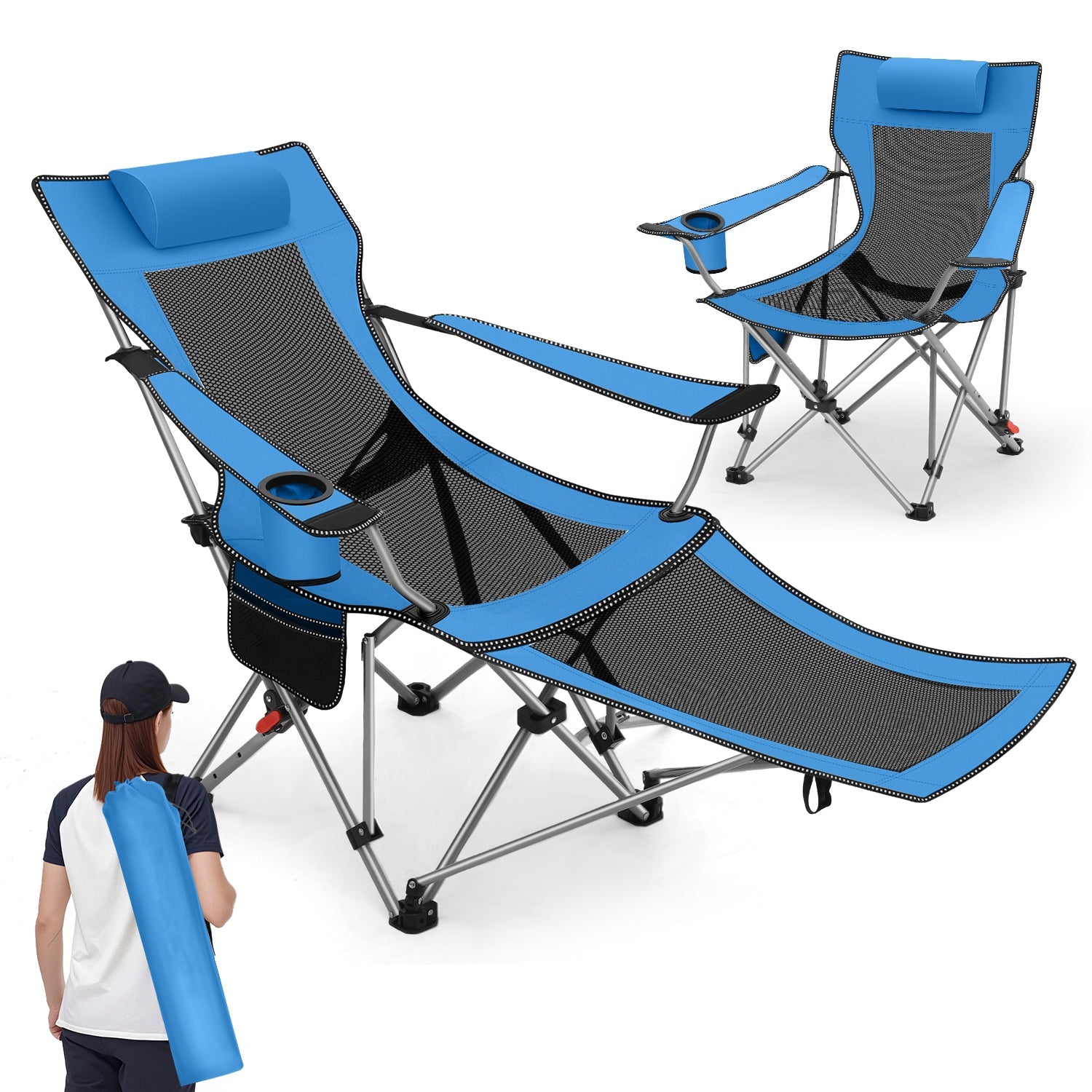 camping liegestühle Sunula Klappbarer Campingstuhl, Liegestuhl 2-in-1, Belastbar bis 100 – sekeymall