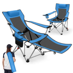 Sunula Klappbarer Campingstuhl, Liegestuhl 2-in-1, Belastbar bis 100 kg, Abnehmbare Fußablage, Getränkehalter, Tragetasche, Leicht, Verstellbare Rückenlehne, Für Angeln, Strand, Camping, Garten, Outdoor