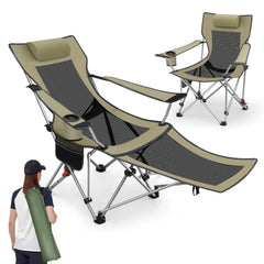 Sunula Klappbarer Campingstuhl, Liegestuhl 2-in-1, Belastbar bis 100 kg, Abnehmbare Fußablage, Getränkehalter, Tragetasche, Leicht, Verstellbare Rückenlehne, Für Angeln, Strand, Camping, Garten, Outdoor