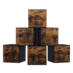 Sekey Aufbewahrungsboxen 6er Set in Holzoptik | Stoffboxen 30 × 30 × 30 cm – natürliches Design & stabile Struktur