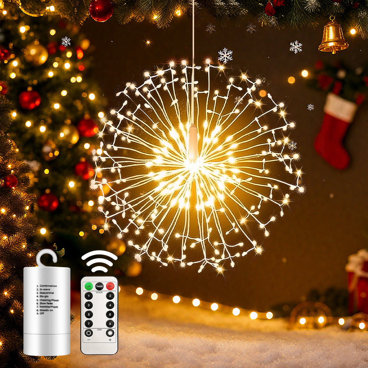 Salcar LED Leuchtkugel Weihnachten Feuerwerk Lichterkette – 19 LEDs, – sekeymall