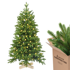 Salcar Künstlicher Weihnachtsbaum mit LED-Beleuchtung und Echtholzfuß – 120 bis 210 cm
