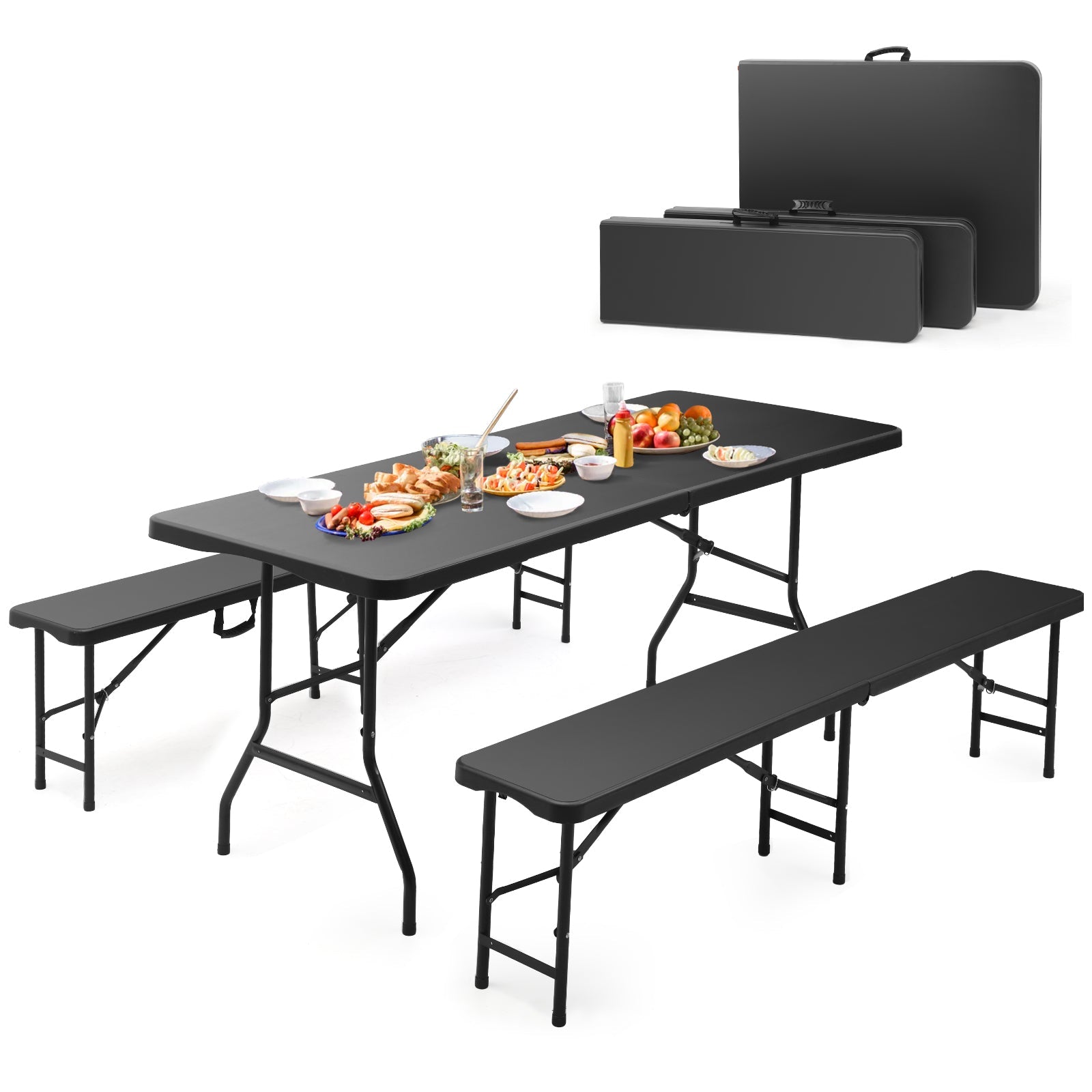 campingtisch 3 teilig Sekey 3-tlg. Bierzeltgarnitur 180 cm – Klappbares Gartenmöbel-Set mit – sekeymall