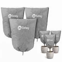 Sekey Winterschutzhauben für Pflanzen mit Reißverschluss & Zugband – Frostschutz aus 80 g/m² Vlies, 5 Größen, Beige, Grau & Weiß, 3er-Set