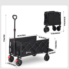 Sunula Folding Wagon 3025 with Extended Loading Area, 150 kg Load Capacity, Extra Long, with Brake, Cup Holders &amp; All-Terrain Tires – For Beach, Camping, Garden, Shopping