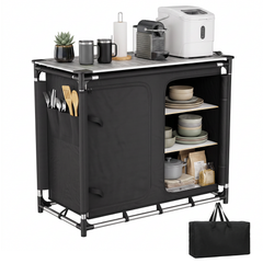 Sekey Campingschrank faltbar mit rollbarer Aluminium-Tischplatte, Campingküche Outdoor 79 × 48 × 96 cm, 6 Fächer, Aluminiumgestell, Camping Tisch mit Stauraum für Wohnmobil, Garten & Festival