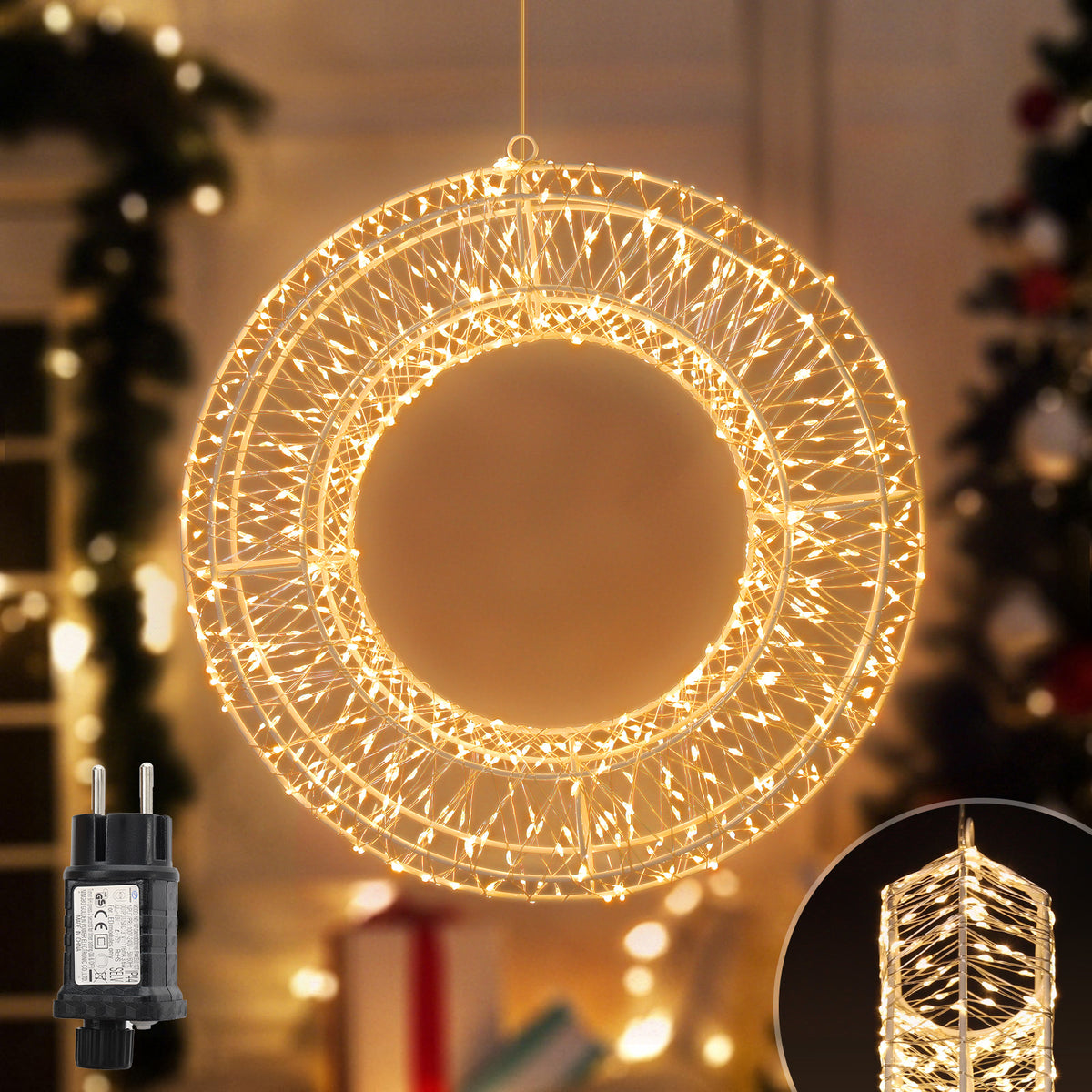 SALCAR LED Lichtkranz Ø35cm & Ø55cm, 720-1440 LEDs, Metallkranz, Weihnachtsdeko Fenster & Tür, 8 Modi, Timer & Memory, IP44 Wasserdicht, Innen & Außen, Warmweiß